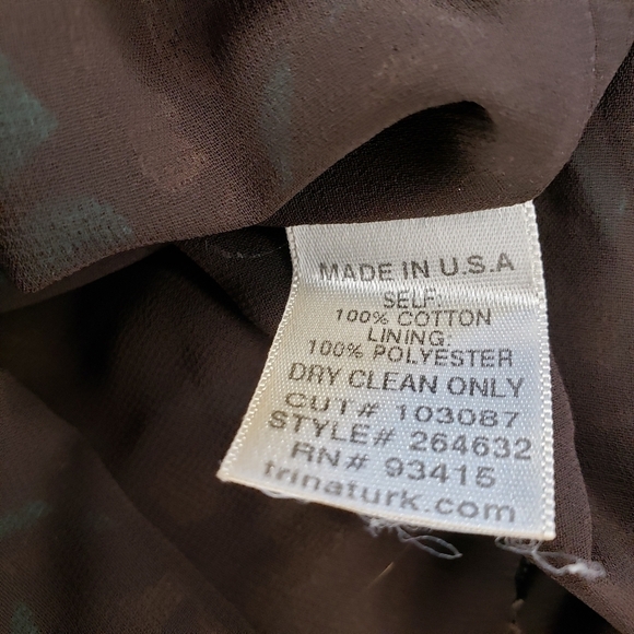 Trina Turk Aqua Brown Boho Retro Floral Print V Neck 3/4 Sleeve A Line Dress 6 - Picture 5 of 5